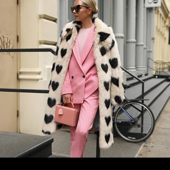 Marseille Pari Black Hearts Faux Fur Lux Driving Midi Coat In Honey - Picture 2 of 8